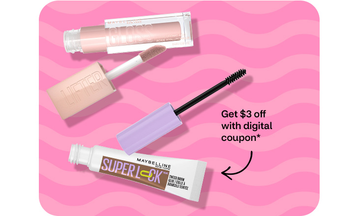 Pague $3 menos con un cupón digital. Maybelline Lifter Gloss lip gloss with applicator and Maybelline Super Lock brow glue with applicator