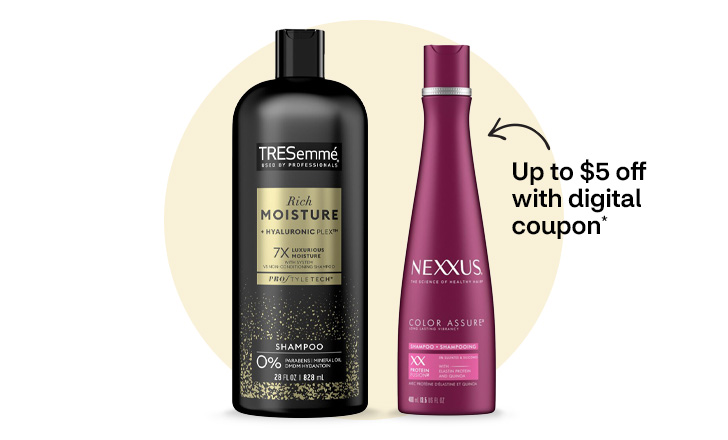 Up to $5 off with digital coupon,  TRESemmé shampoo and Nexxus Color Assure shampoo.