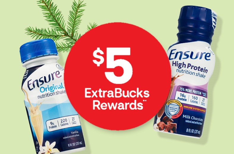 $5 ExtraBucks Rewards, a bottle each of Ensure Original and High Protein nutrition shakes