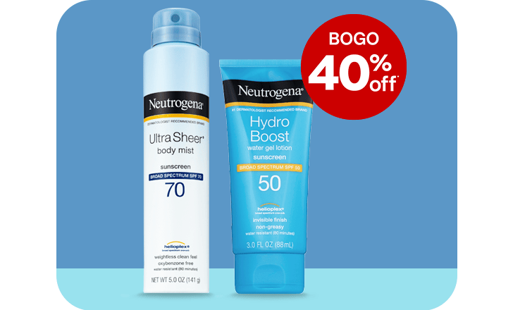Buy one, get one 40 percent off, Neutrogena Ultra Sheer body mist and Hydro Boost sunscreen