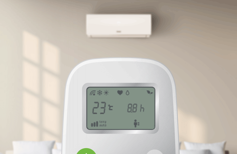 Controle remoto do ar-condicionado selecionando a temperatura