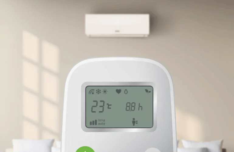Controle remoto do ar-condicionado selecionando a temperatura