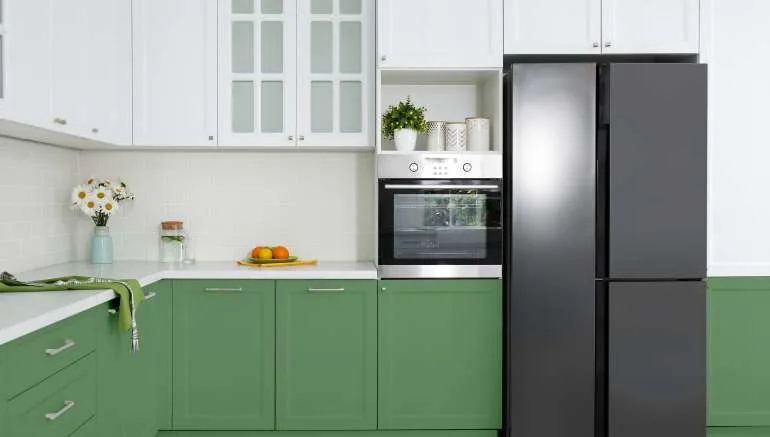 Stylish,Furniture,And,Modern,Refrigerator,In,Kitchen.,Interior,Design