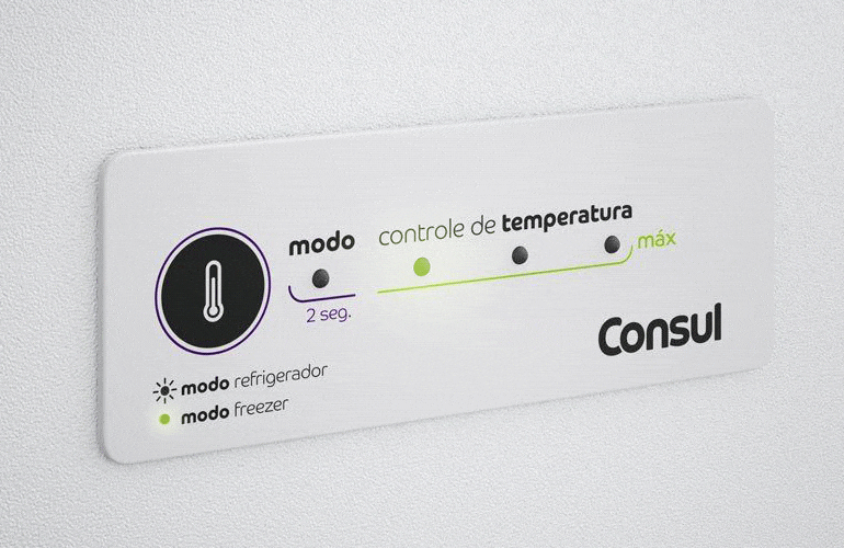Painel do freezer horizontal com destaque para a função de controle de temperatura