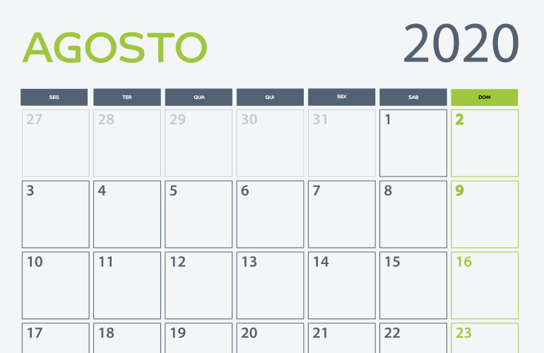 calendário de agosto de 2020 marcando o dia para comprar um novo botijão de gás