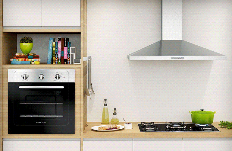 Cooktop instalado na bancada da cozinha com destaque para o botão de controle da chama