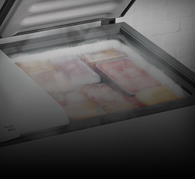 Detalhe de um freezer aberto
