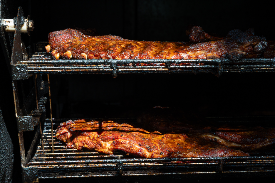 Ribs cooking in the smoker