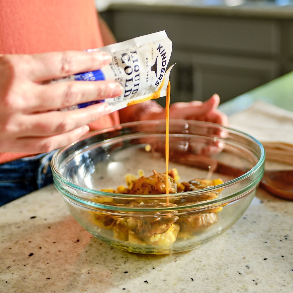 Pouring Liquid Gold into Smashed Potatoes