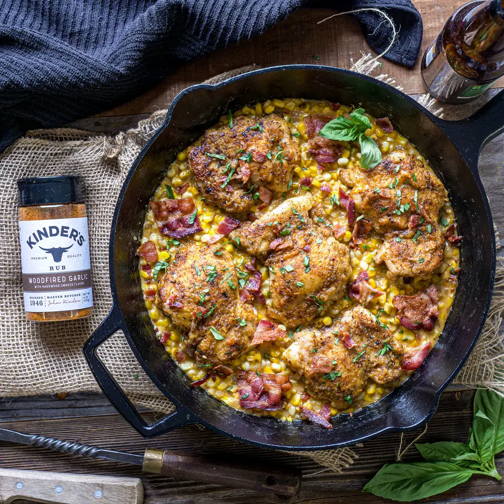 Woodfired Garlic Chicken & Creamed Corn with Bacon