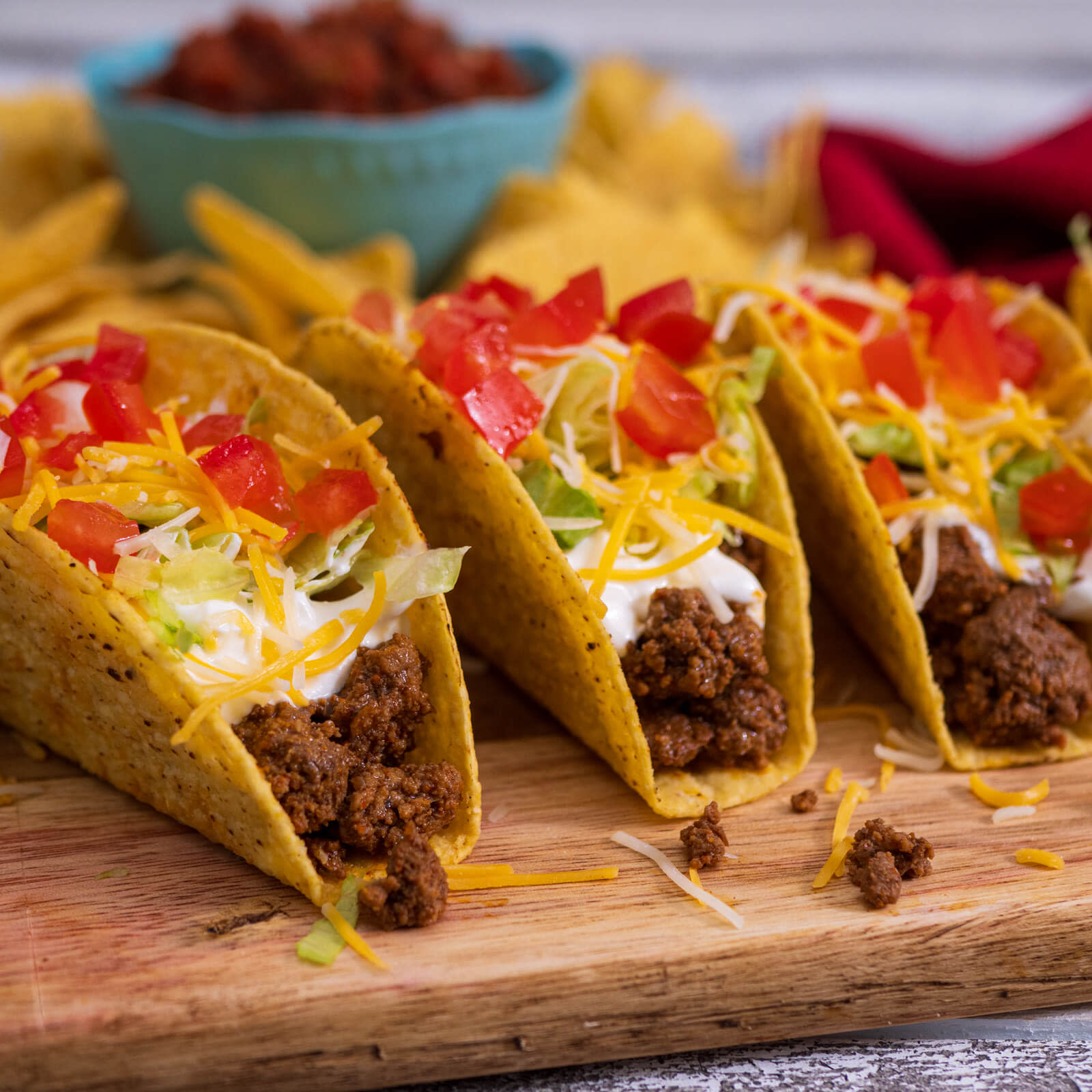 Ground beef tacos with toppings