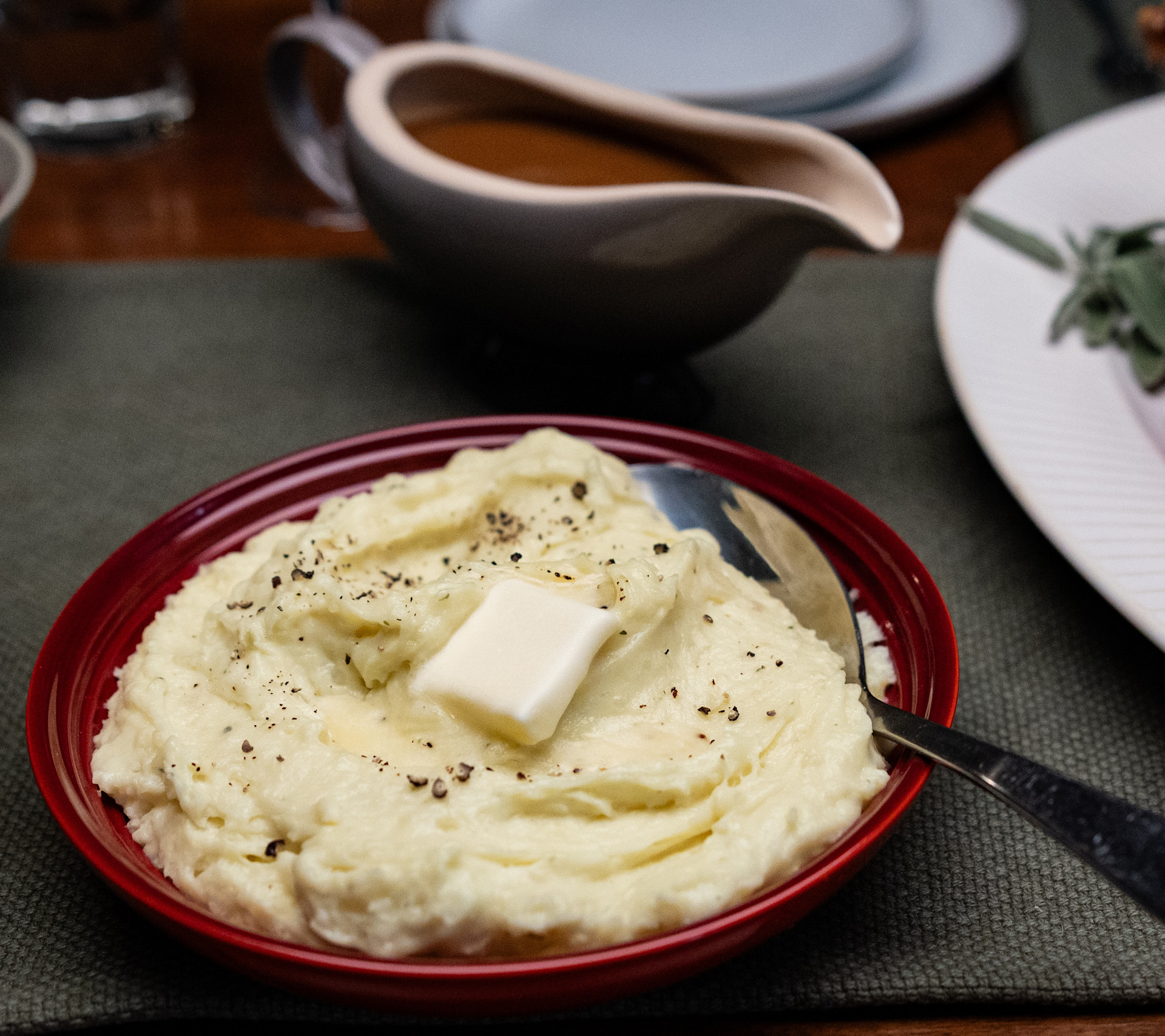 creamy mashed potatoes with butter and gravy