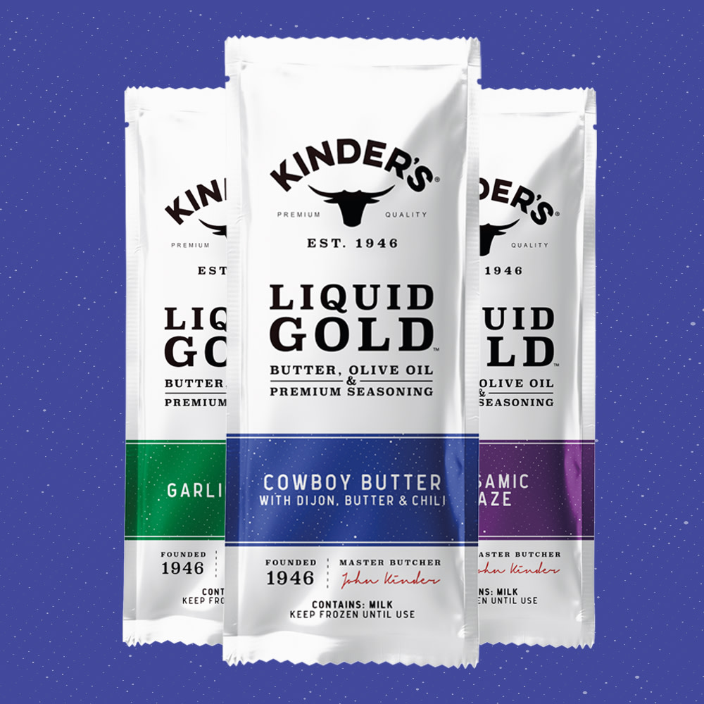 Three packets of Liquid Gold sauce 