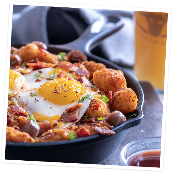 Crispy tots in a breakfast casserole