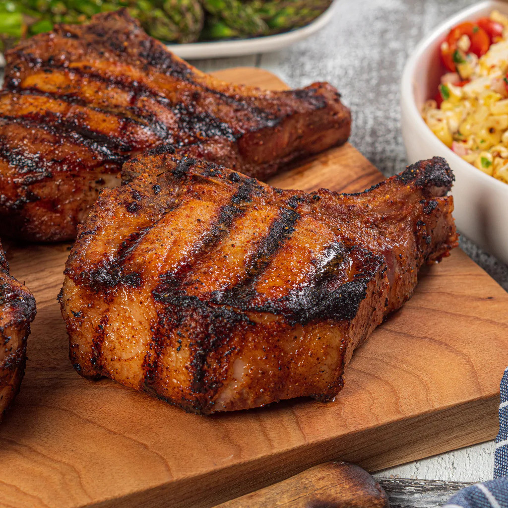 Bourbon Peach Rubbed Bone-in Pork Chop