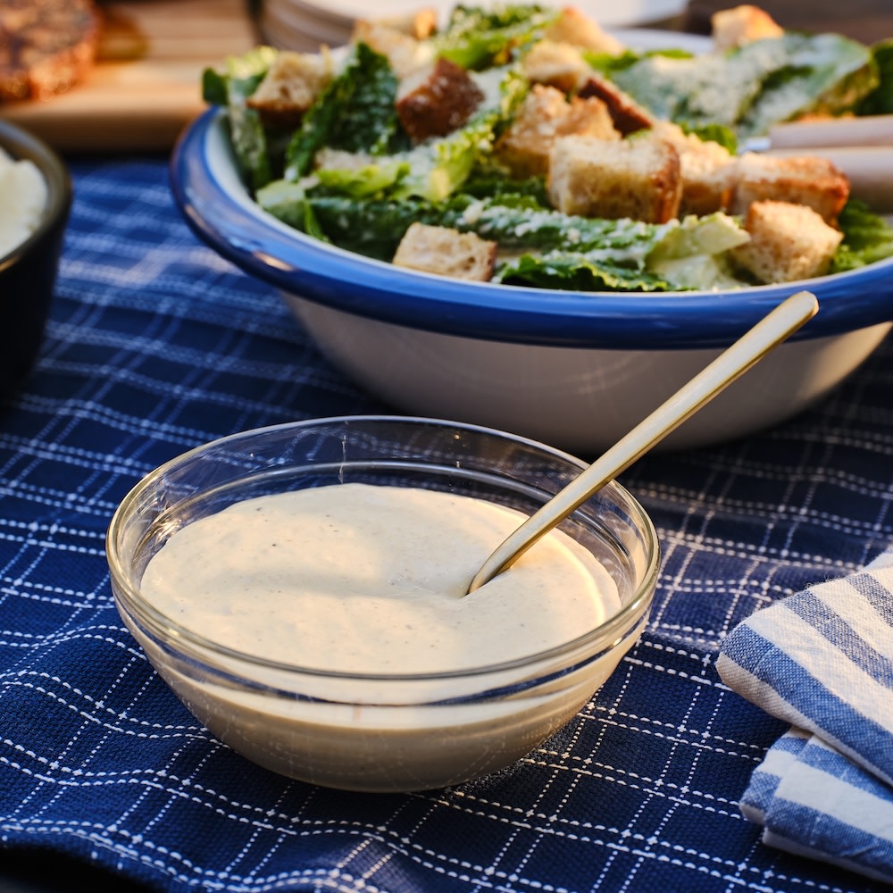 Caesar Salad dressing in a glass bowl