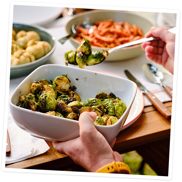 Brussels sprouts in a serving bowl