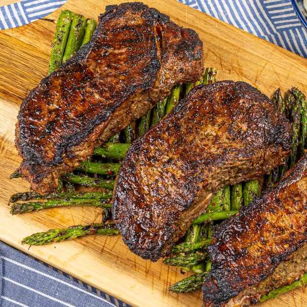 Grilled NY Strip Steak with Green Asparagus