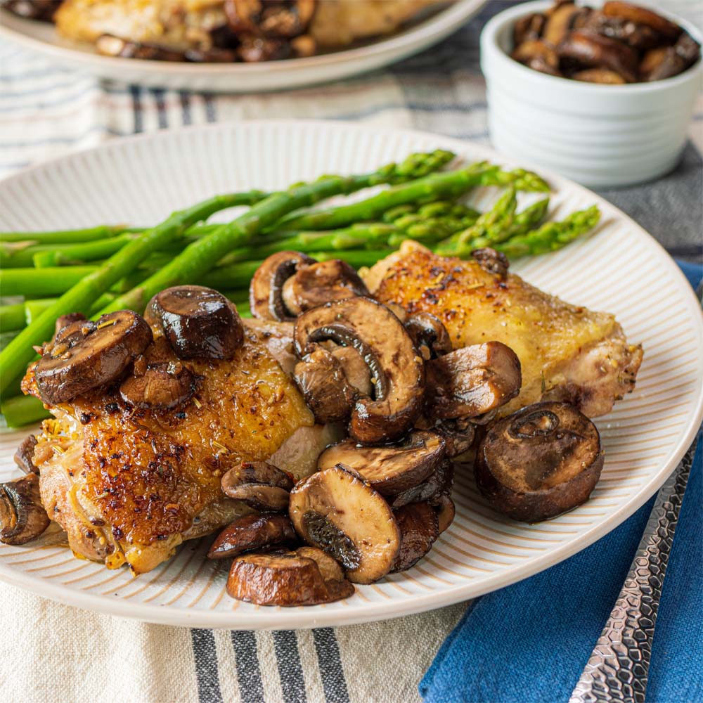 Plate with chicken and mushrooms
