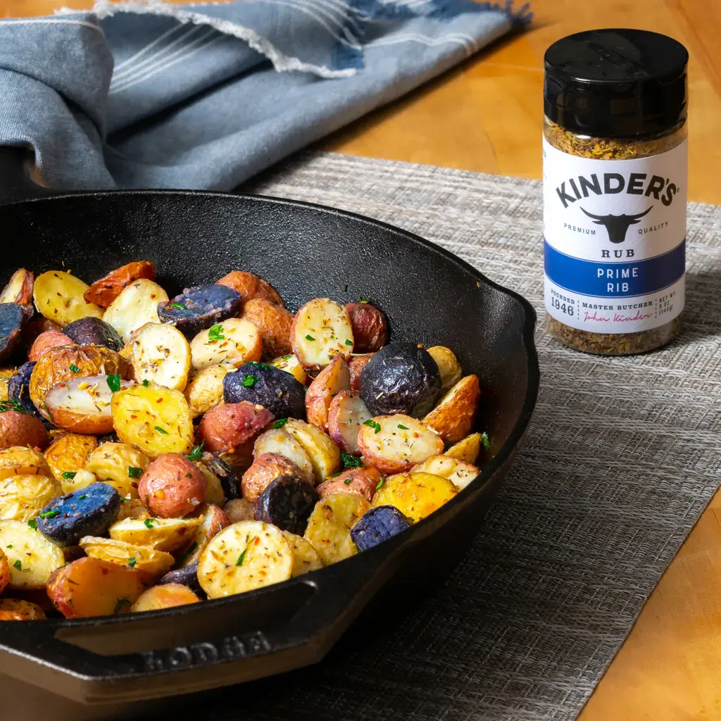 Cast iron skillet with roasted potatoes