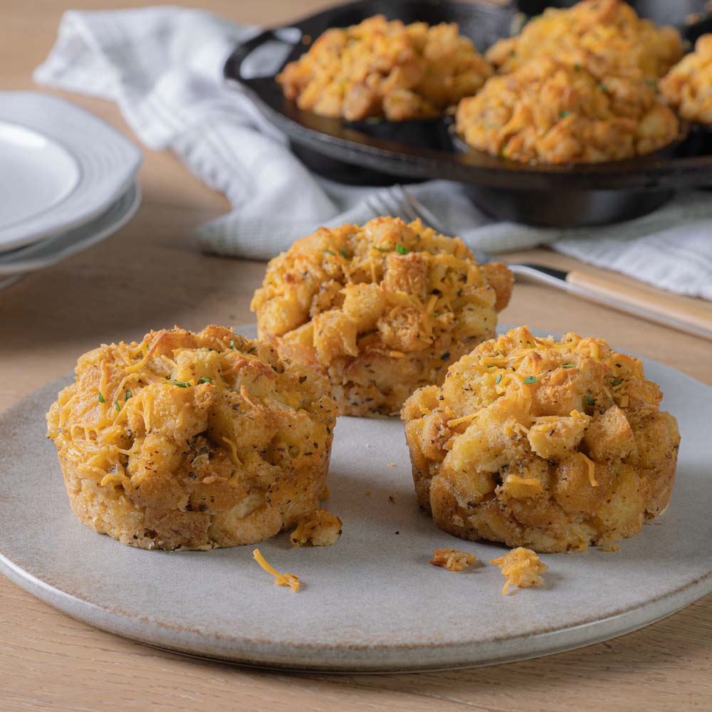 Stuffing muffins on a gray plate