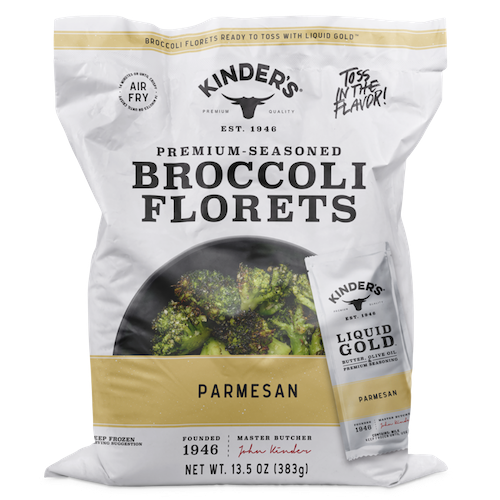 Bag of frozen broccoli florets in parmesan