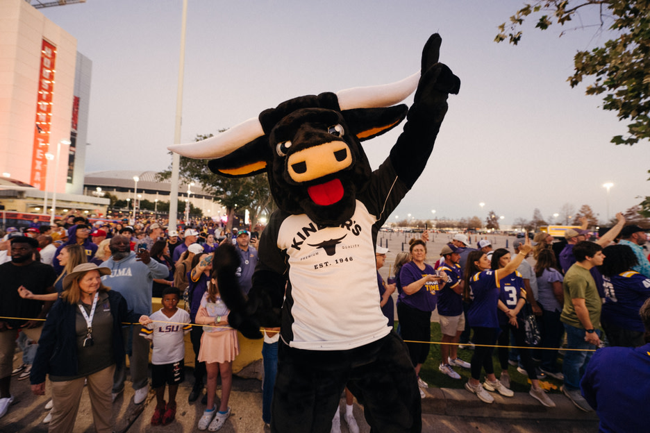 Kinder's bull mascot in a crowd