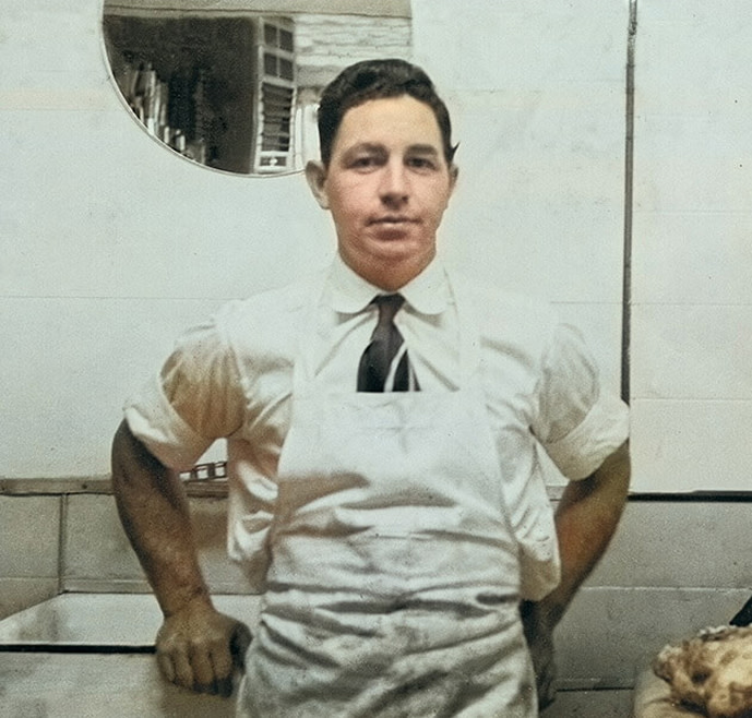 John Kinder in butchers uniform