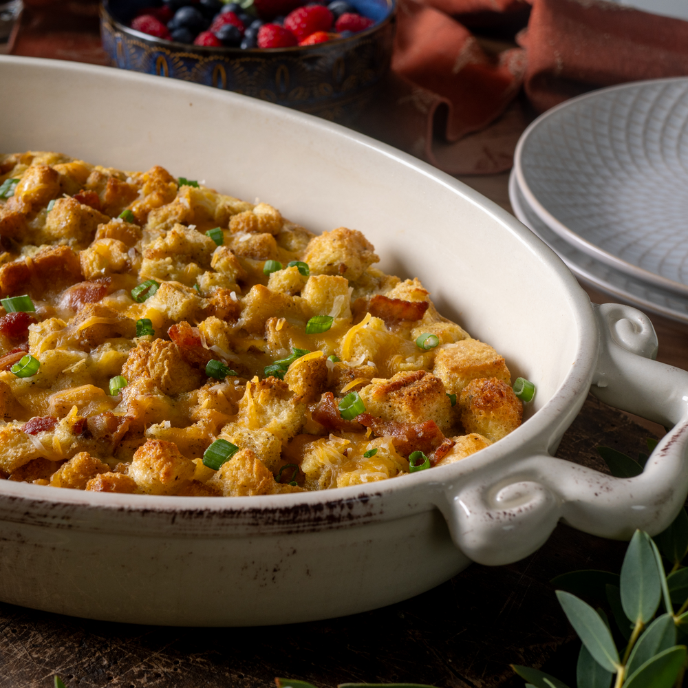 Savory Breakfast Casserole in white dish