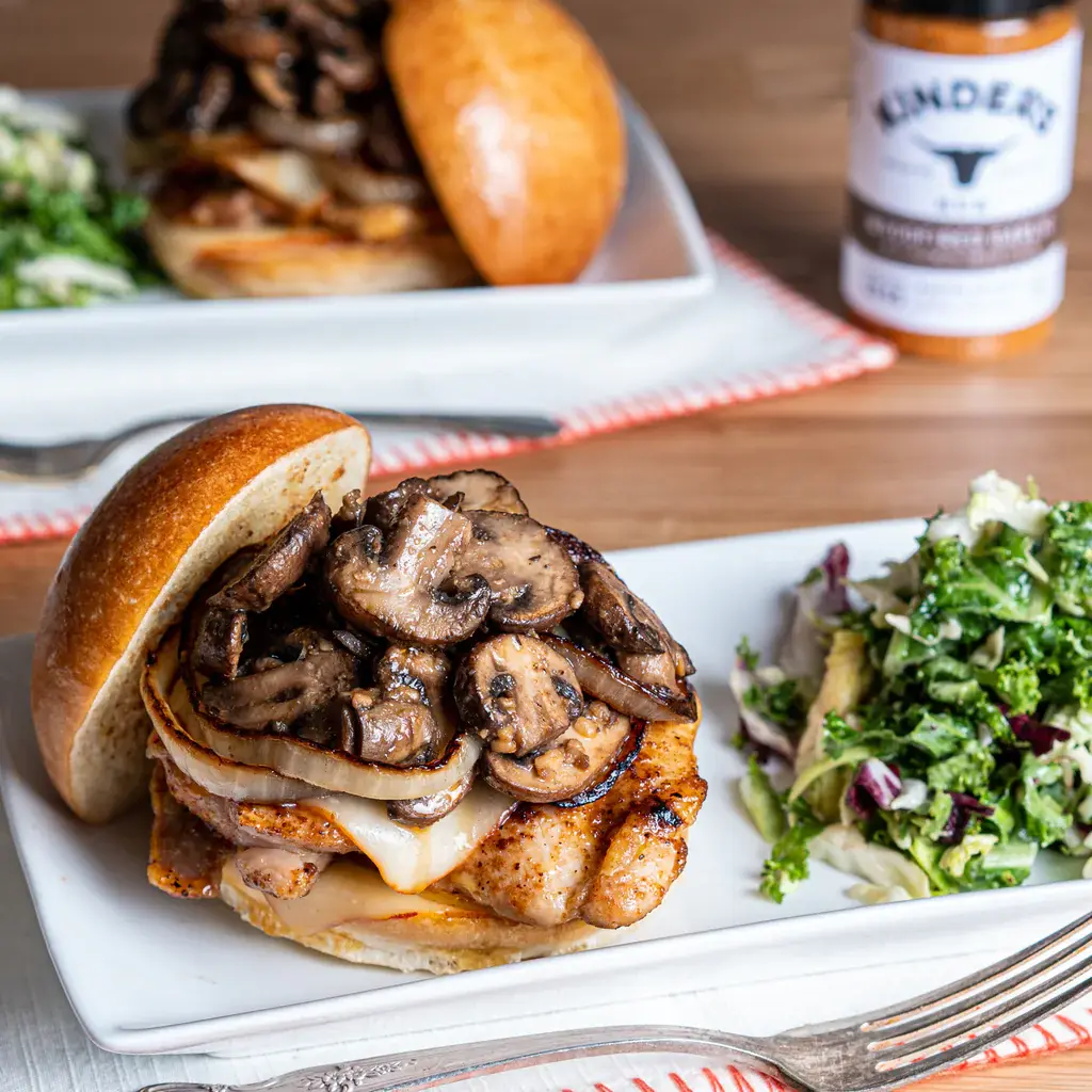 Woodfired Garlic Chicken Sandwich With Sauteed Mushrooms & Onions