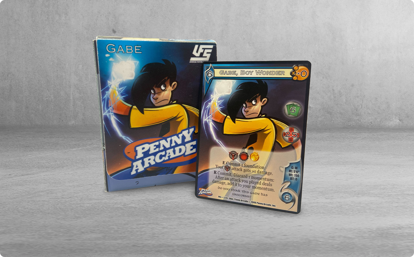 Penny Arcade "Battle Box" that feature the card "Gabe, Boy Wonder"