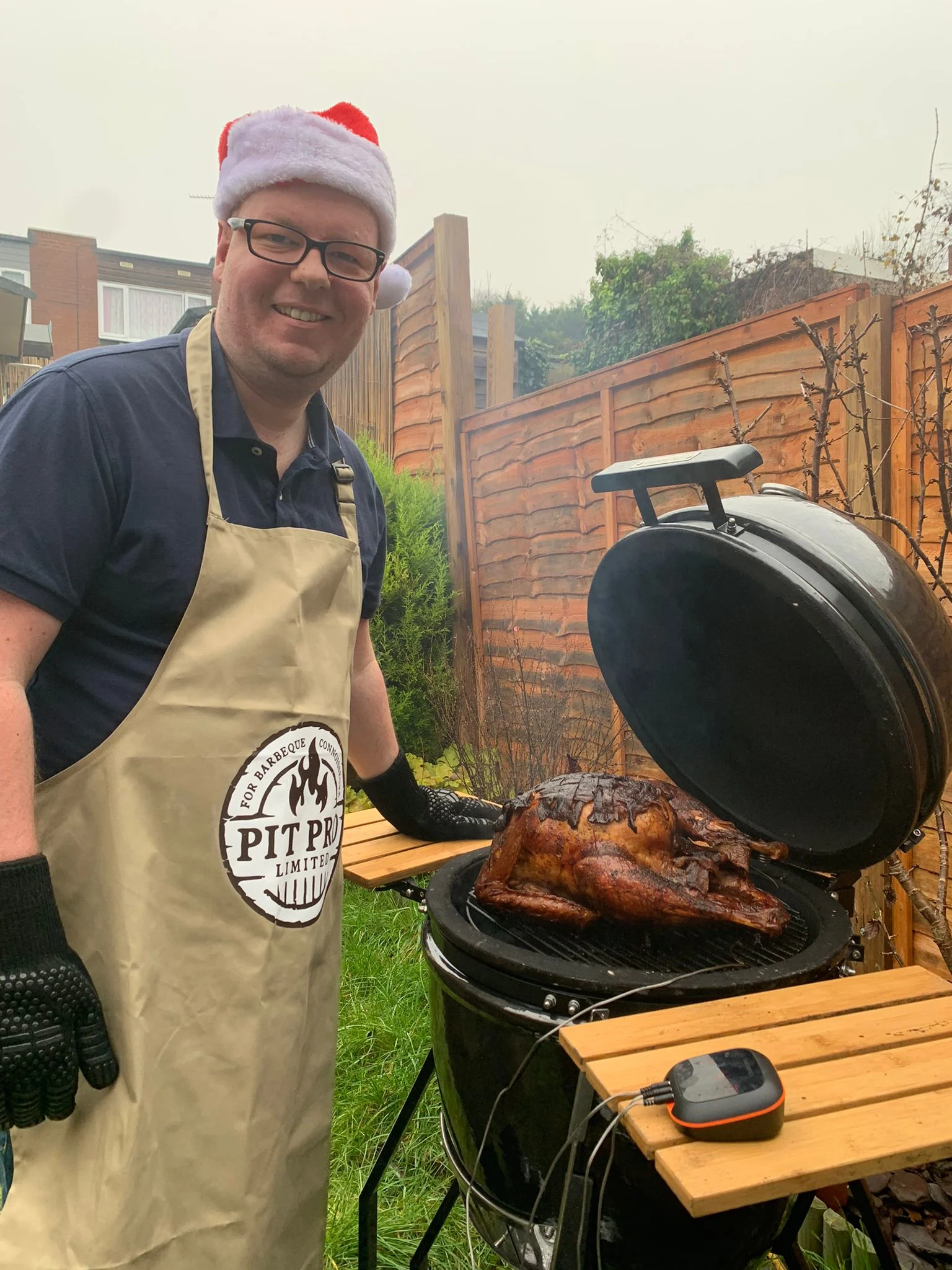 Liam cooking Christmas dinner outside