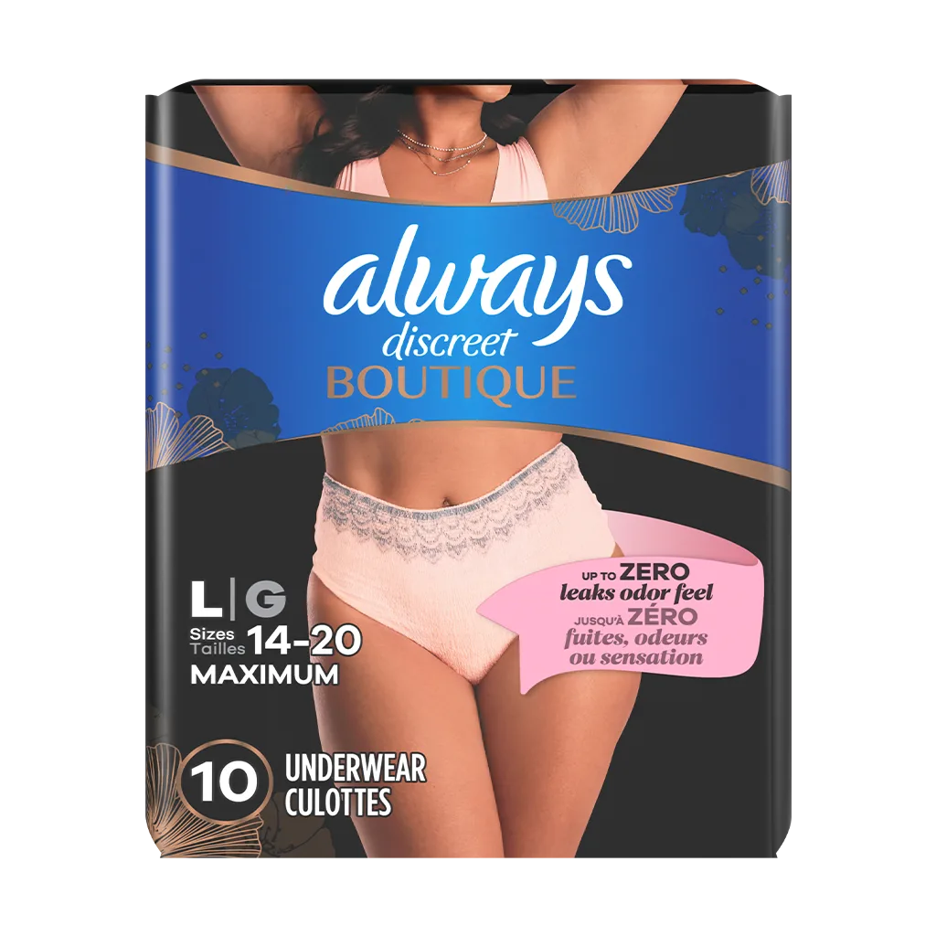 Always Discreet Boutique Incontinence Underwear, Peach, Large, 10 ct