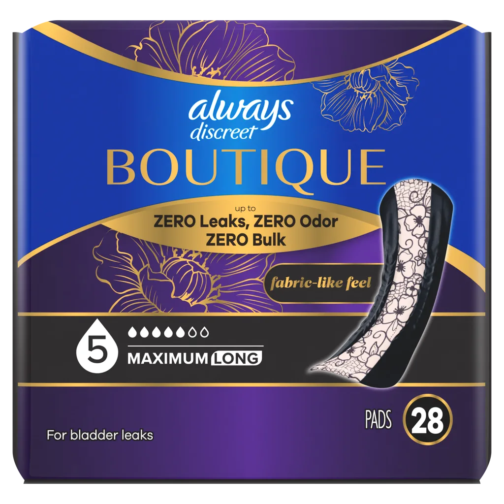 ALWAYS DISCREET Boutique Incontinence Pads, Heavy, Long 28 ct
