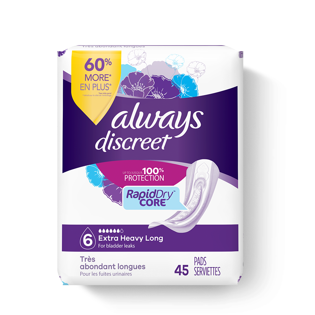 Always Discreet Plus Incontinence Pads, Extra Heavy Absorbency, Long 90  Count