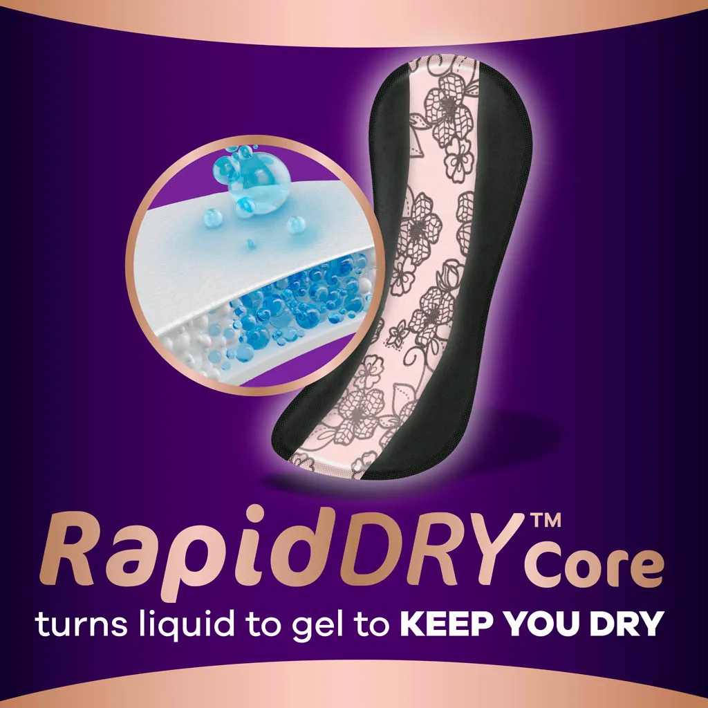 Always Discreet has a RapidDry core that turns liquid to gel to keep you dry.