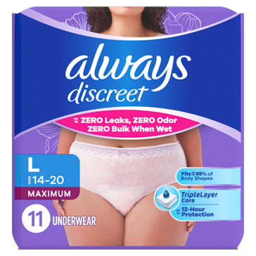 Always Discreet Essentials Maximum Absorbency Underwear, Size Large (14-20), 56 Count