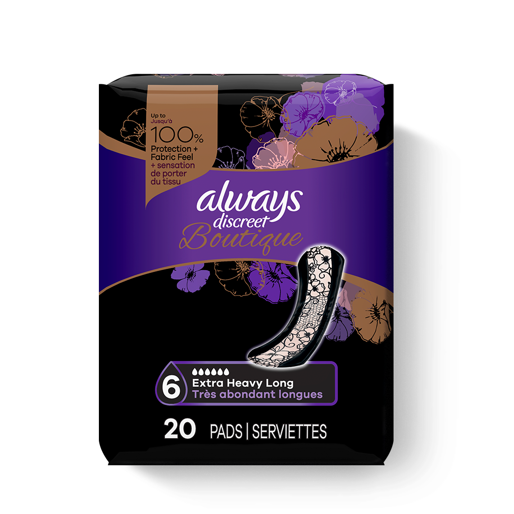 Always Discreet Boutique Incontinence Pads, Extra Heavy, Long
