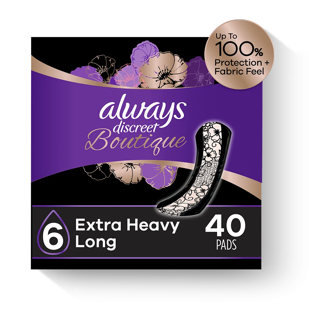 ALWAYS DISCREET Boutique Incontinence Pads, Extra Heavy, Long Length 40ct
