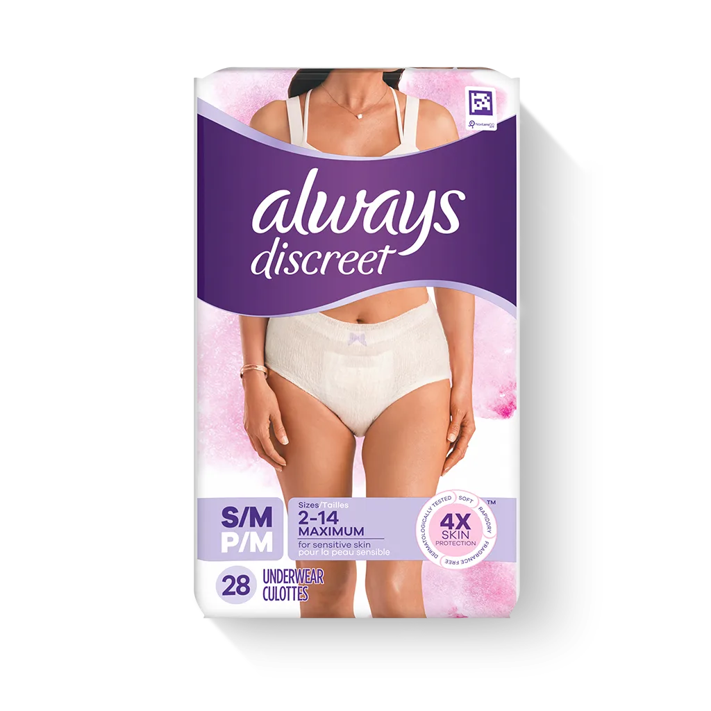 Always Always Discreet Adult Incontinence Underwear for Women and  Postpartum Underwear, S/M, 42 CT, up to 100% Bladder Leak Protection
