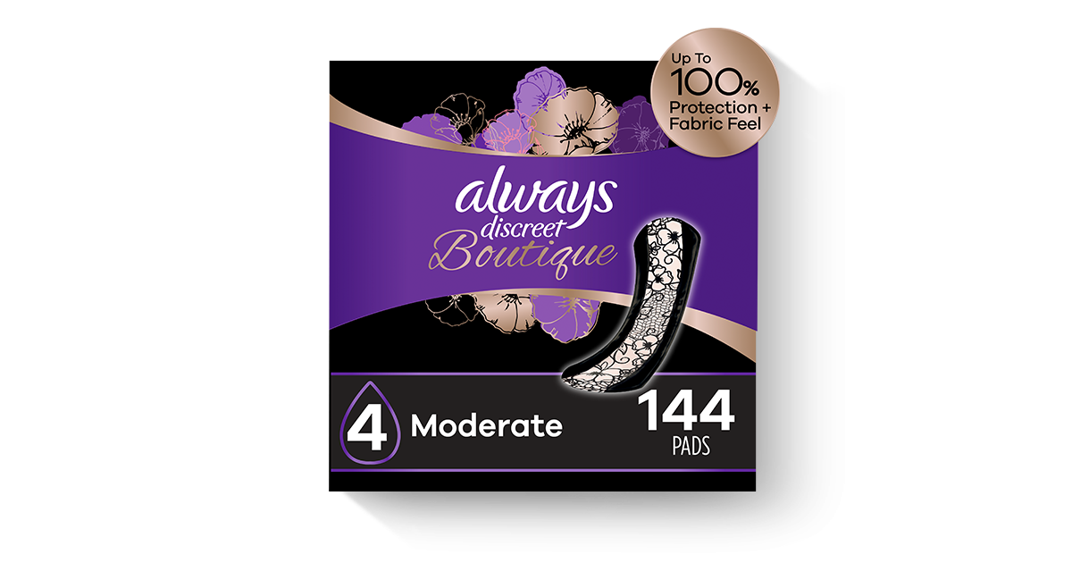 Always Discreet Boutique Incontinence Pads, Moderate, Regular Length