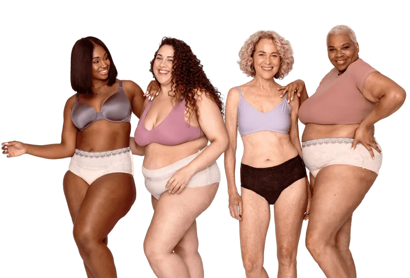 Four women wearing Always Discreet underwear