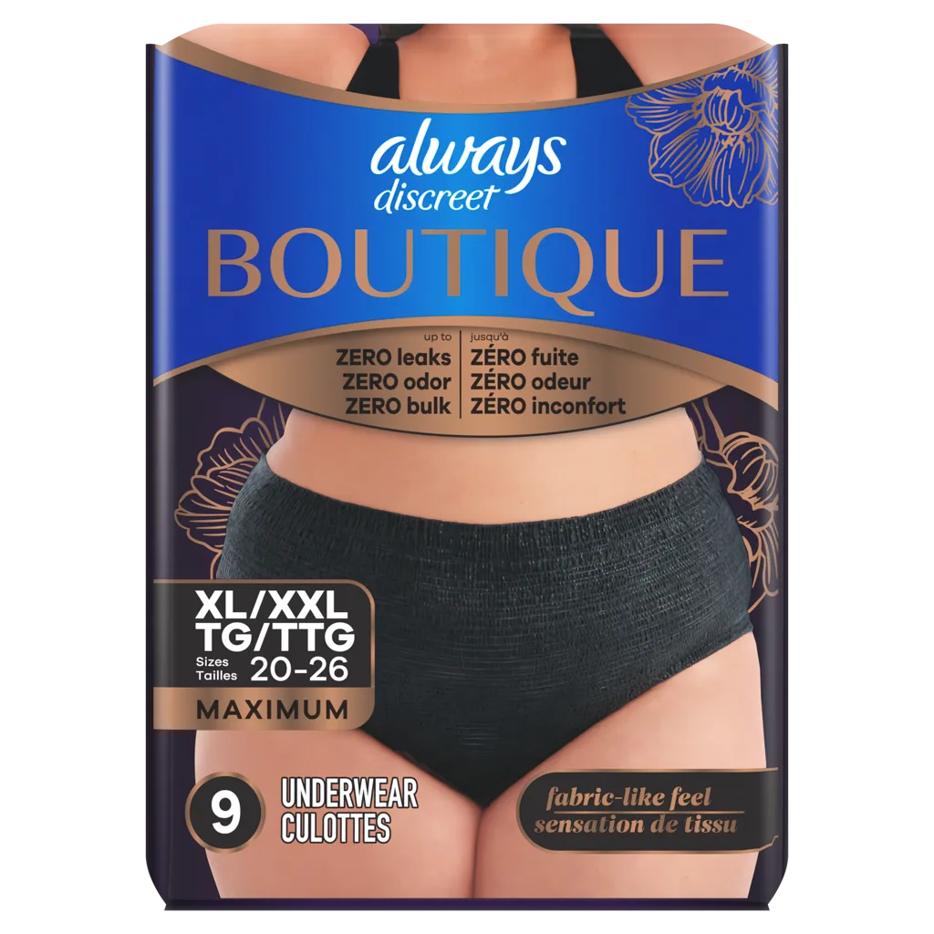 ALWAYS DISCREET Boutique Incontinence Underwear, Black - Extra Large 9 ct