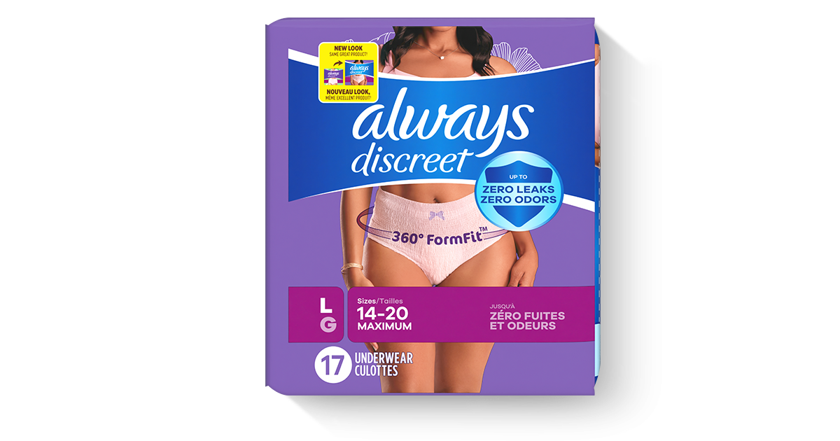 Always Discreet Maximum Protection Underwear, XL, 15-Pack – Giant