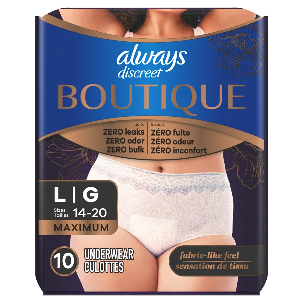 Always Discreet Boutique Incontinence Underwear, Peach, Large, 10 ct