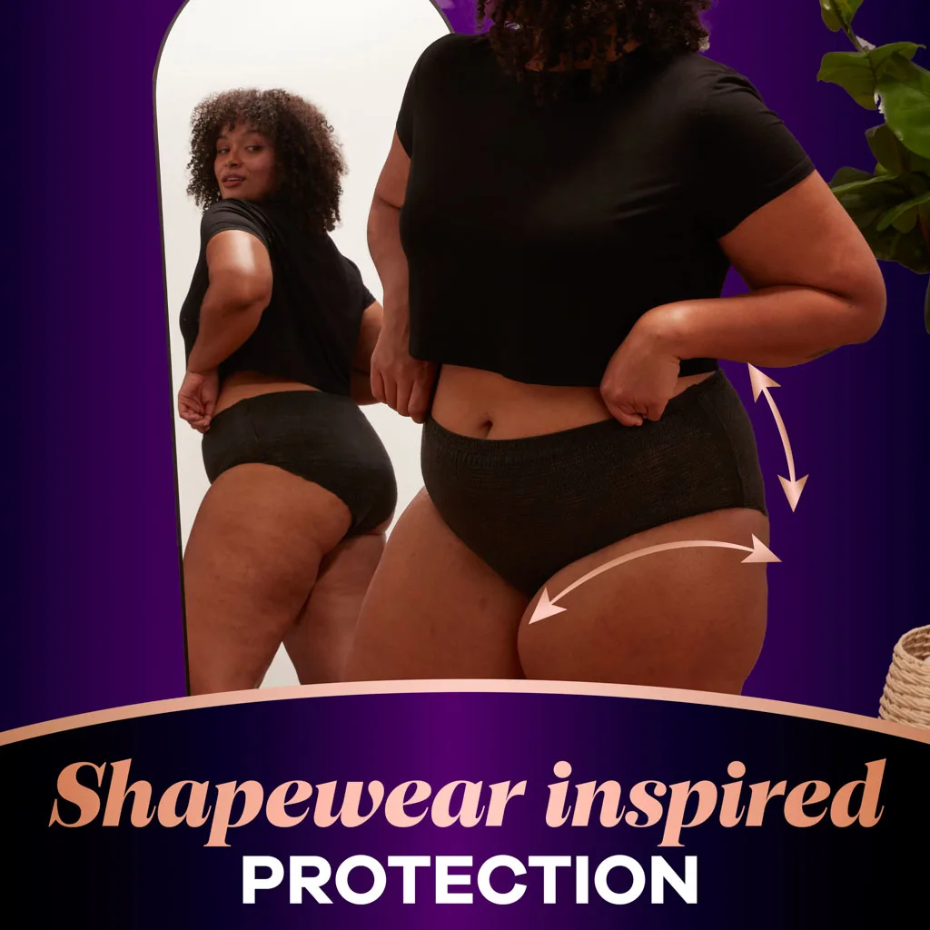 Shapewear inspired protection. Image of model wearing product standing in the mirror