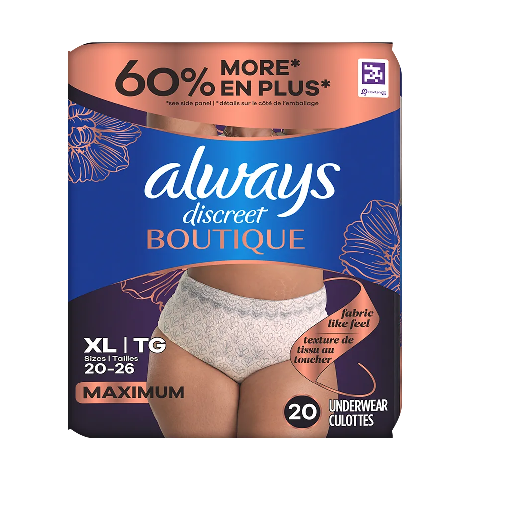 Always Discreet Boutique, Incontinence Underwear, Peach, Extra Large, 20ct