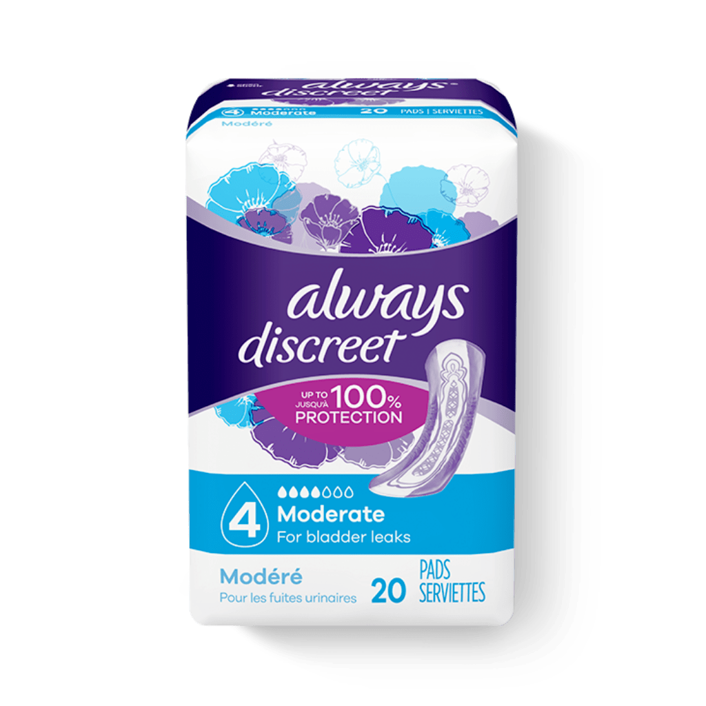 Total 64 Always Discreet Incontinence 4 Packs of 16 Count for Sensitive Bladder Pads+ Long Pads 5 Drops Absorbency