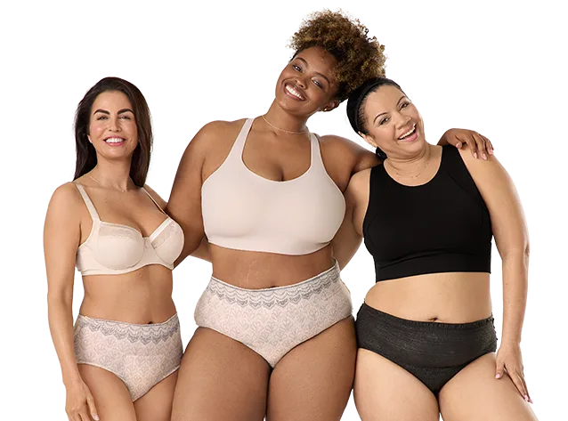 Three women wearing Always Discreet underwear