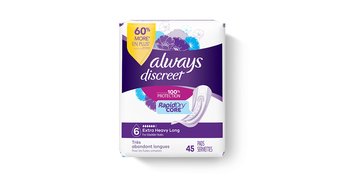 Always Discreet Incontinence Pads, Extra Heavy Absorbency, Long Length, 90  CT 